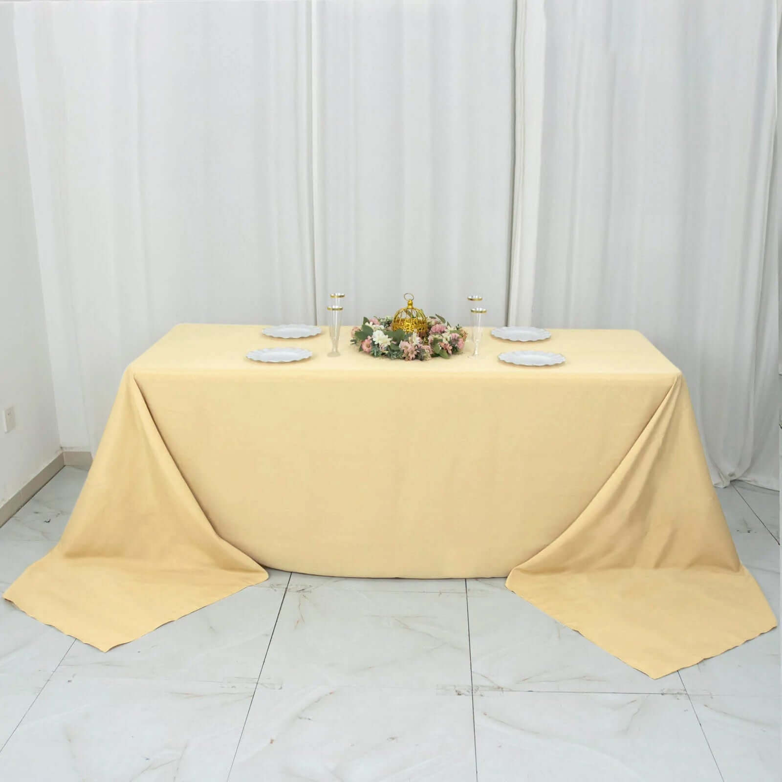 Premium Polyester 90"x156" Rectangle Tablecloth Champagne - Seamless 220GSM Stain-Resistant Table Cover