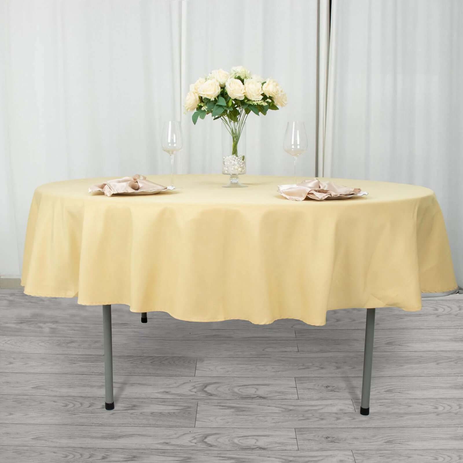 Premium Polyester 90" Round Tablecloth Champagne - Stain and Wrinkle-Resistant Design with 220GSM Thickness Table Cover