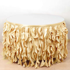Taffeta 14ft Table Skirt Champagne - Cascading Curly Willow Style Table Cover