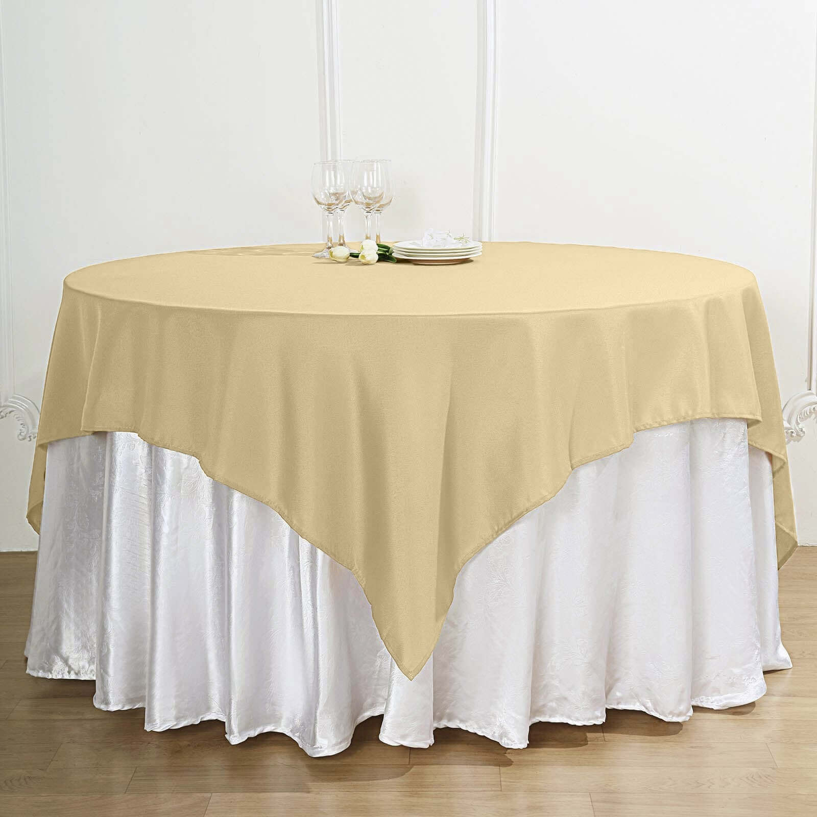 Polyester 70"x70" Table Overlay Square Tablecloth Champagne - Wrinkle-Resistant & Durable Table Cover