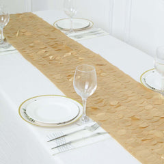 Taffeta Fabric 12"x108" Table Runner Champagne - 3D Leaf Petal Design