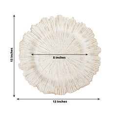 6-Pack Acrylic Plastic Round Charger Plates 13" in Antique White with Reef Design, Dinner Charger Tableware