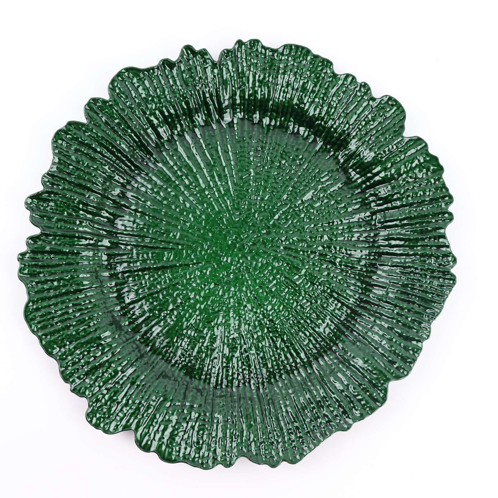 6-Pack Acrylic Plastic Round Charger Plates 13" in Hunter Emerald Green with Reef Design, Dinner Charger Tableware