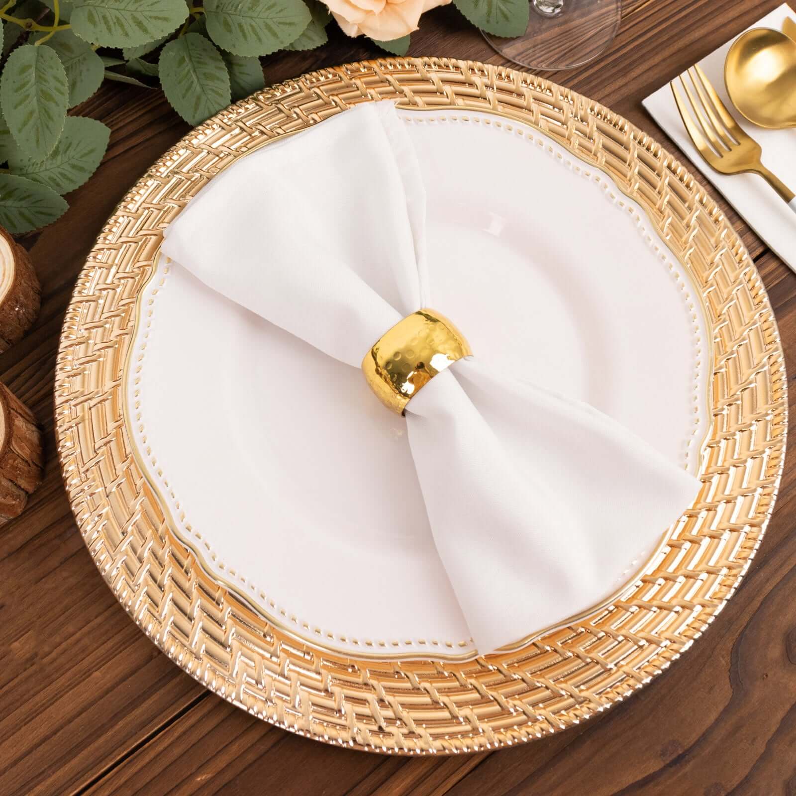 6-Pack Acrylic Round Charger Plates 13" in Metallic Gold with Swirl Rattan Pattern, Farmhouse Plastic Charger Tableware