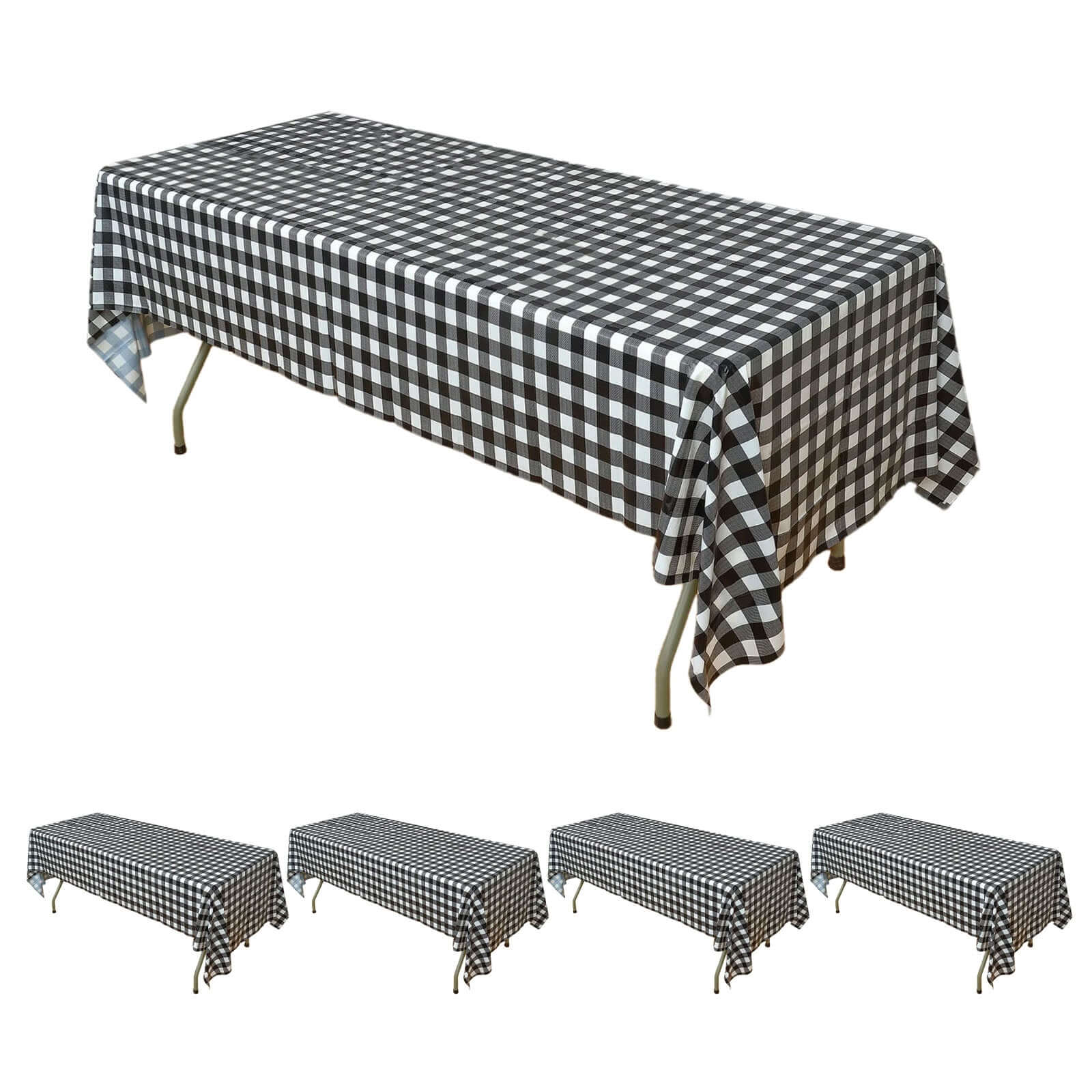 5-Pack Plastic Table Covers Black Checkered Rectangle - Durable PVC Disposable Covers for Events 54"x108"