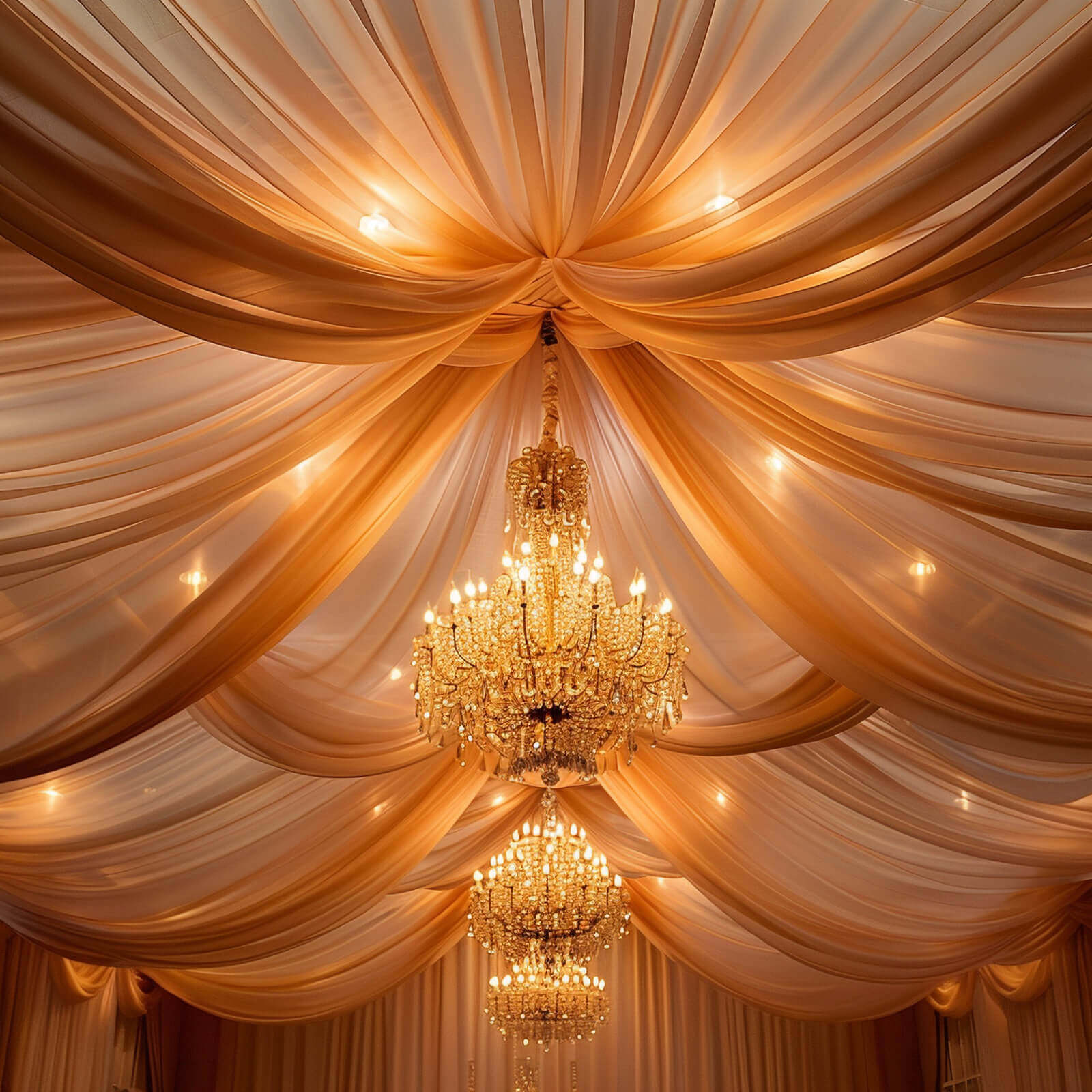 5ftx32ft Terracotta (Rust) Chiffon Curtain Panel, Durable Flame Resistant Backdrop Ceiling Drapery With Rod Pocket