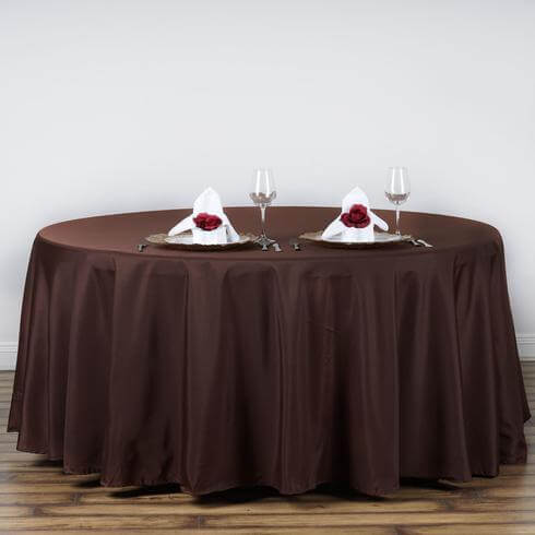 Polyester 120" Round Tablecloth Chocolate - Seamless Wrinkle-Resistant Table Cover