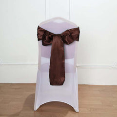 5 Pack Satin Chair Sashes Chocolate - Durable Chair Bows with Shiny Finish 6"x106"