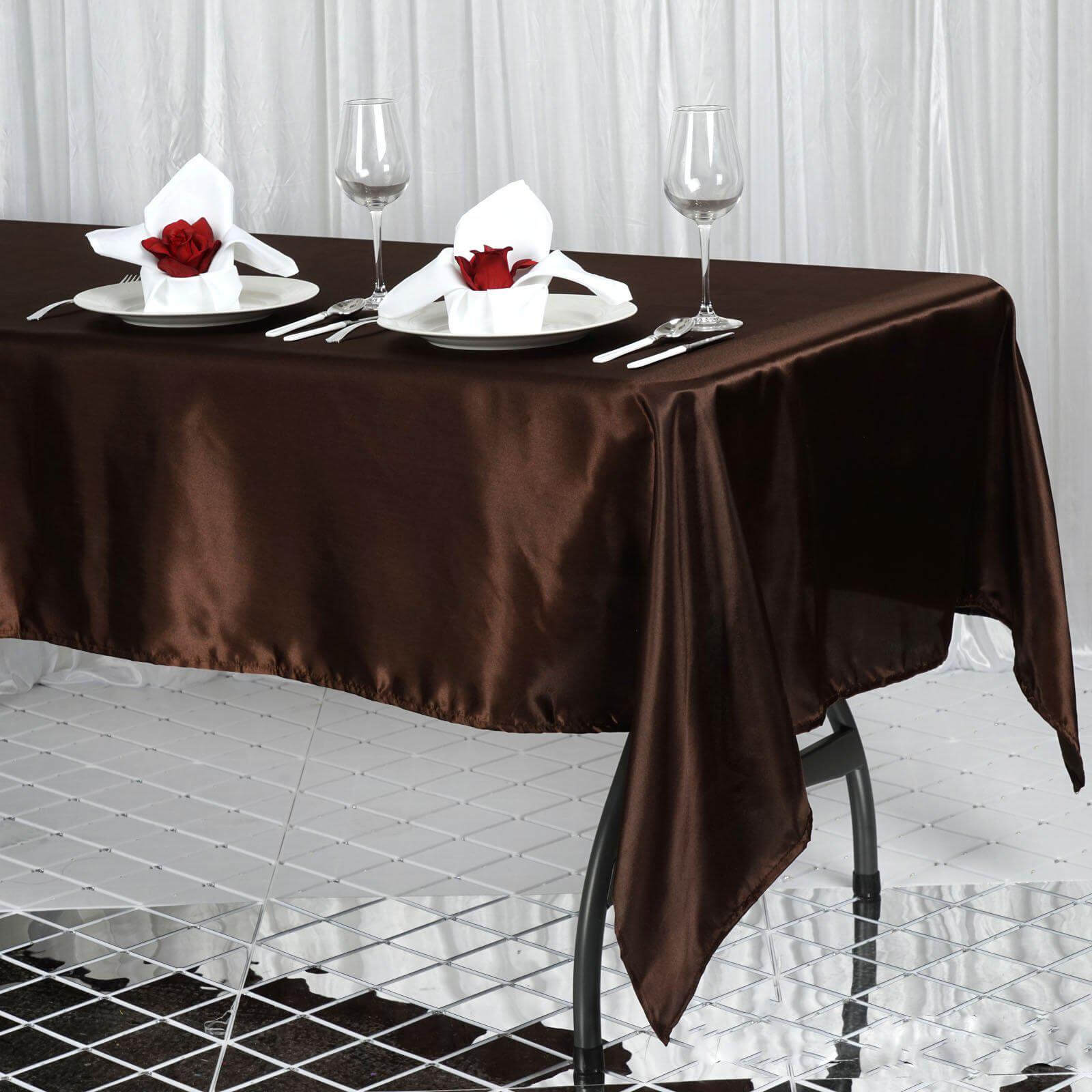 Satin Rectangular 60"x102" Tablecloth Chocolate - Smooth and Lustrous Table Cover
