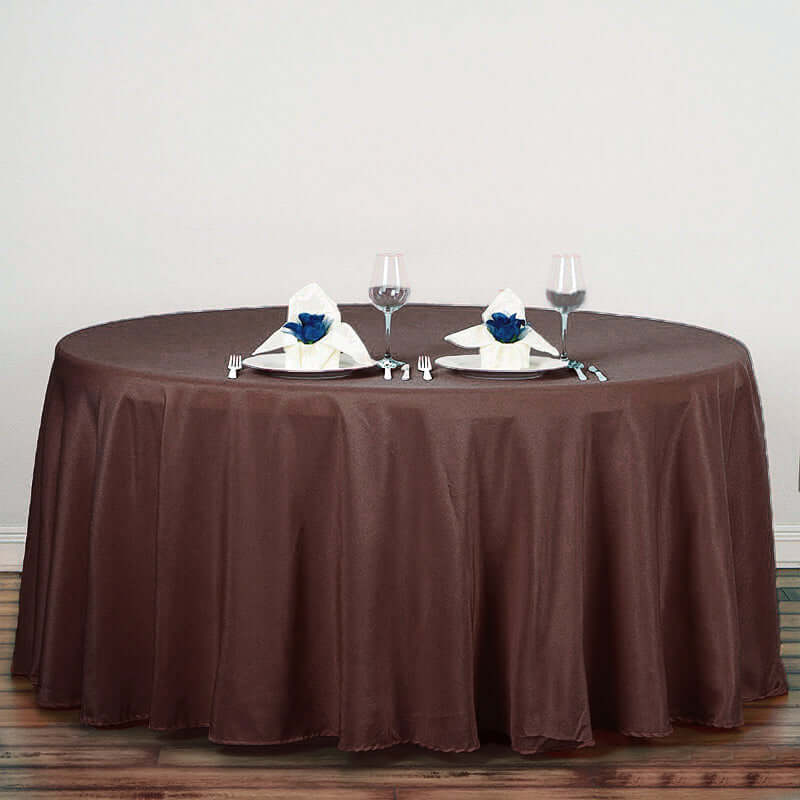 Polyester 132" Round Tablecloth Chocolate - Seamless Chic Table Cover