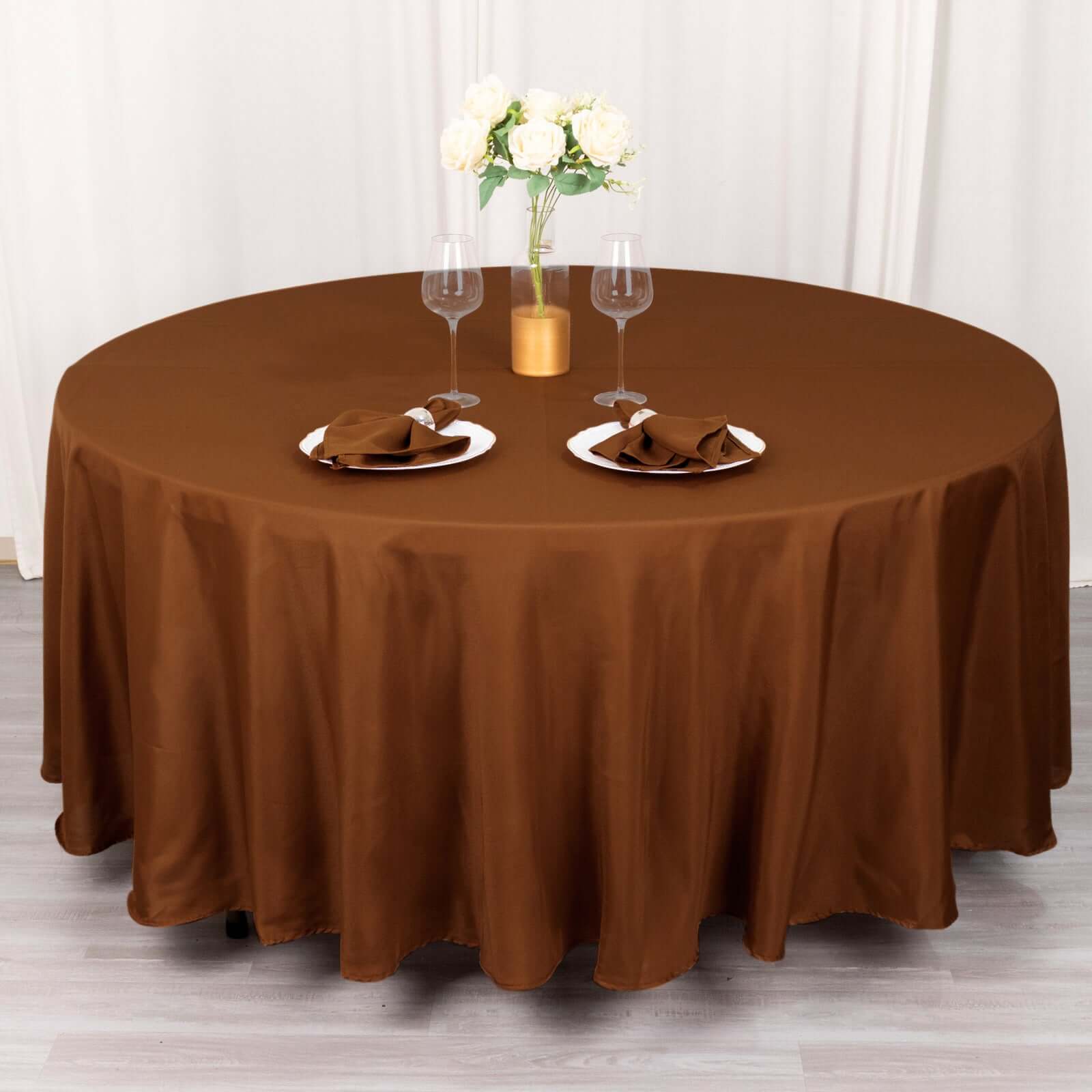 Polyester 108" Round Tablecloth Cinnamon Brown - Wrinkle-Resistant Table Cover