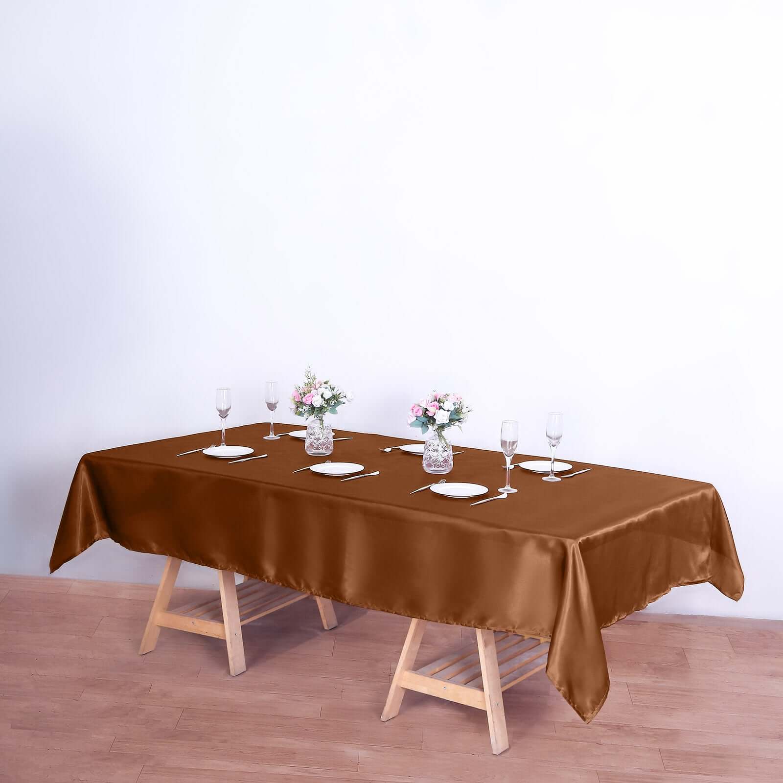 Satin Rectangular 60"x102" Tablecloth Cinnamon Brown - Smooth and Lustrous Table Cover