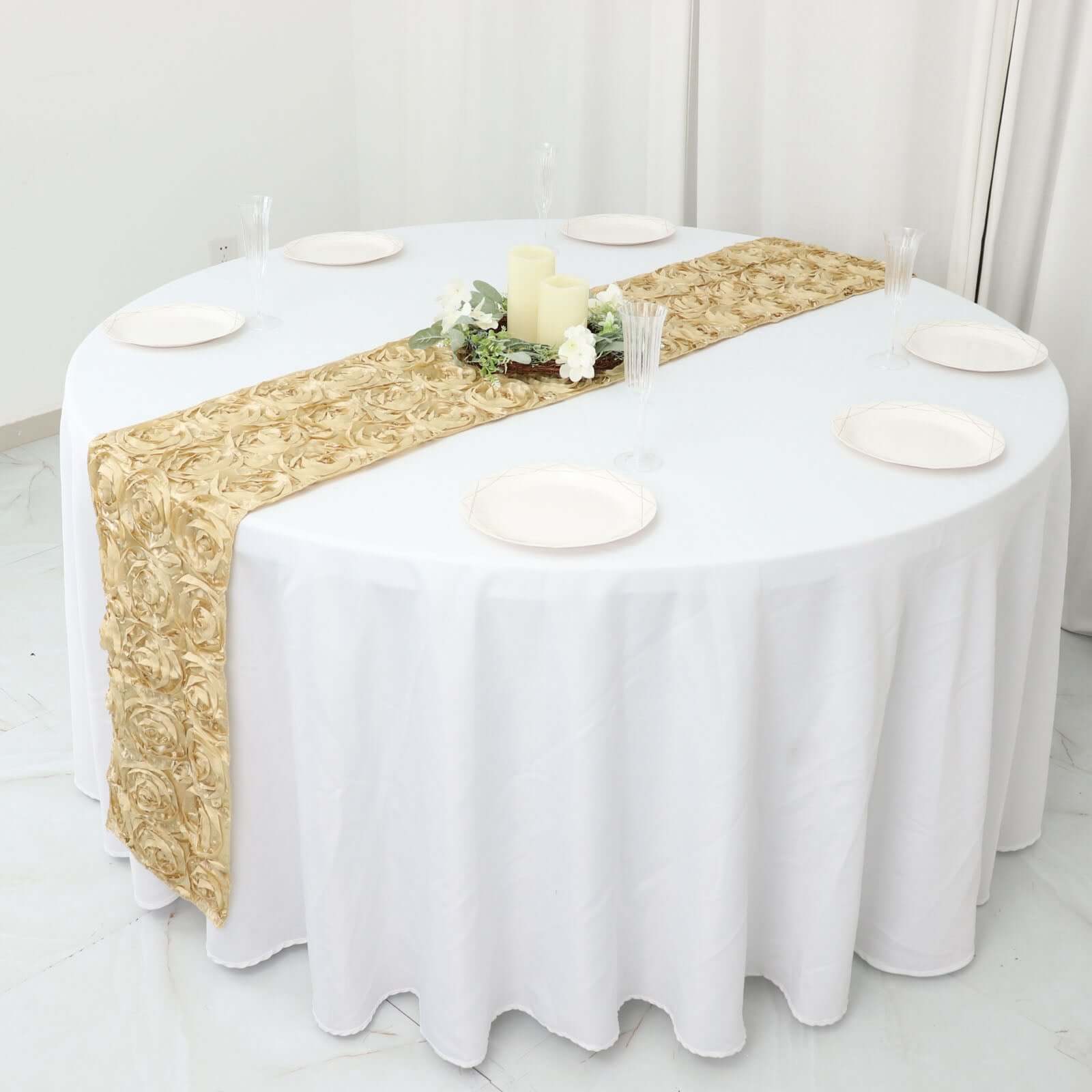 Rosette Satin 14"x108" Table Runner Champagne - Grandiose Design