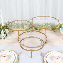 3-Tier Metal Cupcake Stand with Clear Round Acrylic Plates Gold - Dessert Cake Display Holder 23"