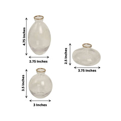 Set of 3 Clear Glass Bud Vases with Metallic Gold Rim - Modern Flower Table Centerpieces Assorted Sizes