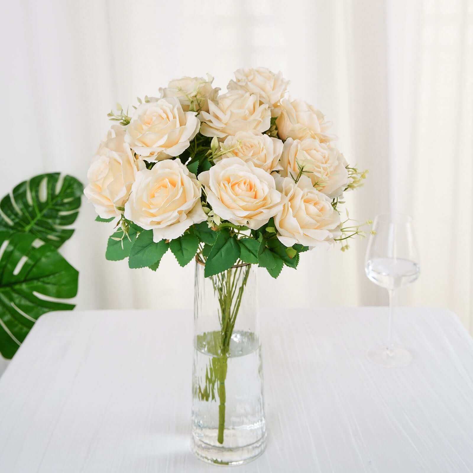2 Bushes 18" Real Touch Cream Artificial Rose Flower Bouquet, Silk Long Stem Flower Arrangements