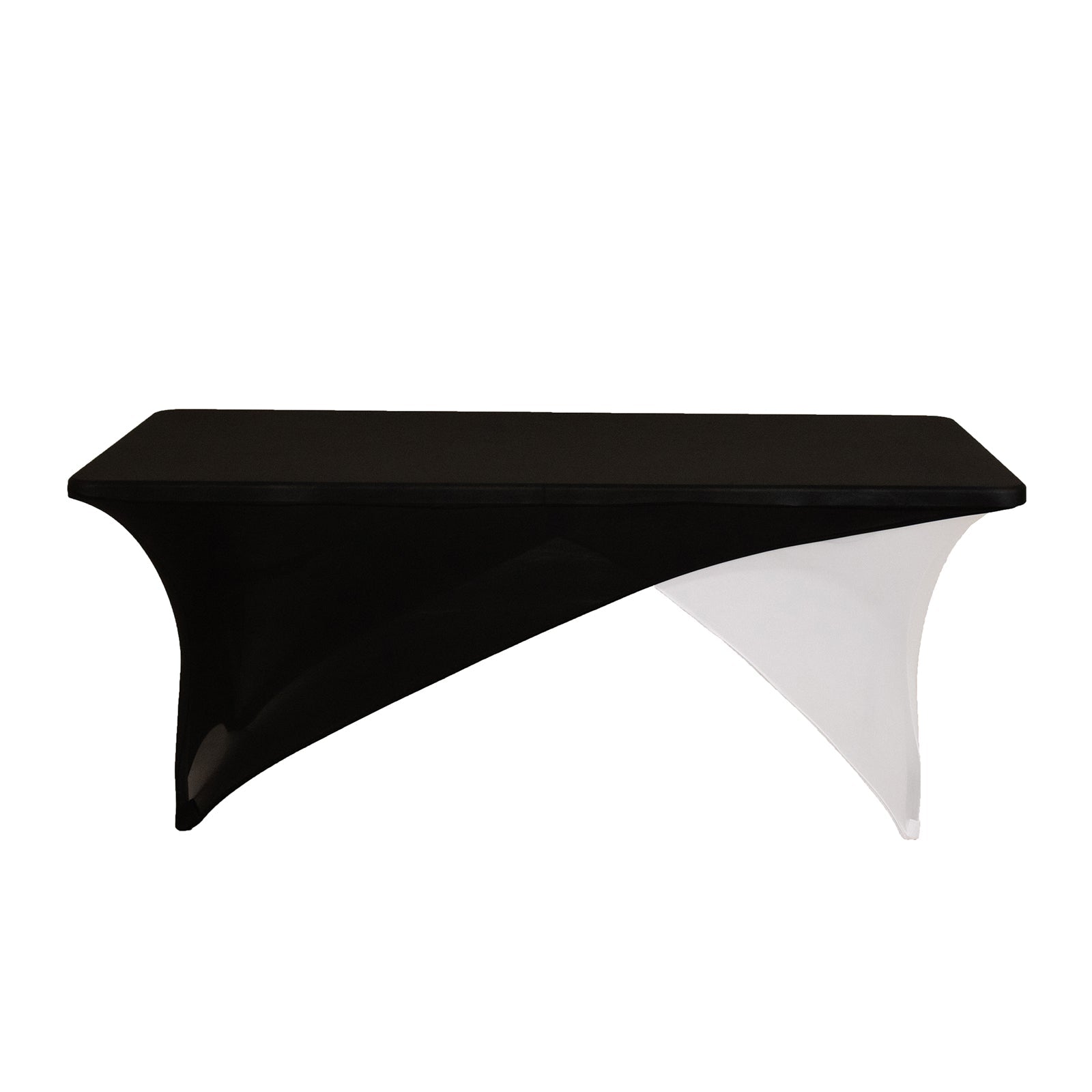 Stretch Spandex 72"x30" Rectangle Table Cover Black/White Cross Over Design - Versatile & Sleek Two-Piece Fitted Tablecloth with Elastic Foot Pockets
