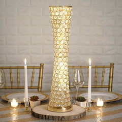 Metal Hurricane Floral Vase Centerpiece Metallic Gold with Crystal Beaded Design - Table Decorative Stand 24"