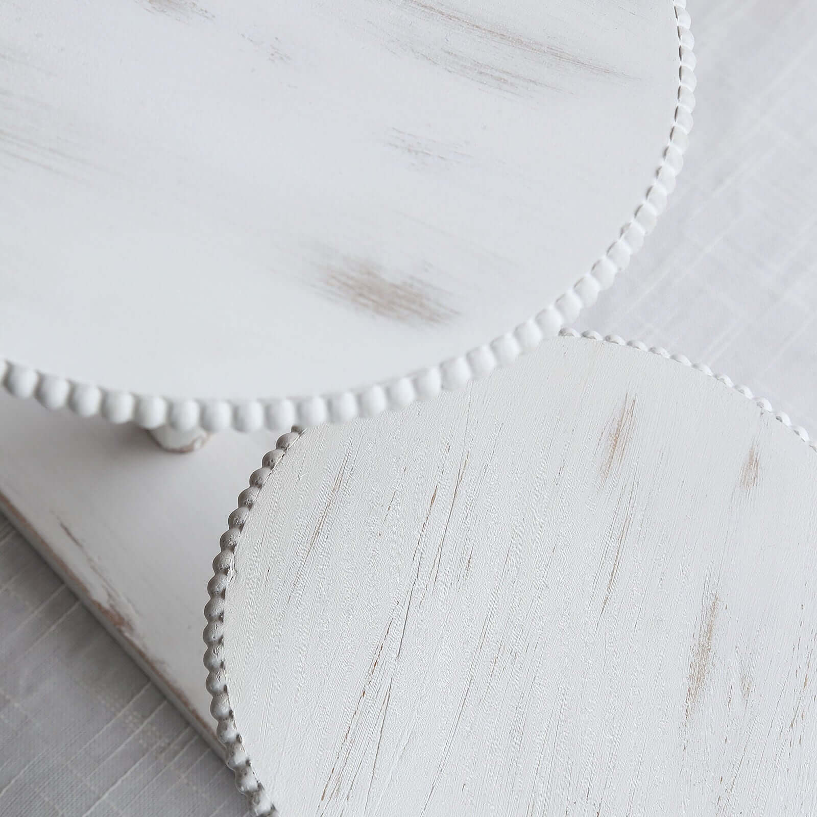 3-Tier Wooden Cake Stand Whitewash with Round Beaded Rim Trays - Rustic Cupcake Tower Dessert Display 24"x16"