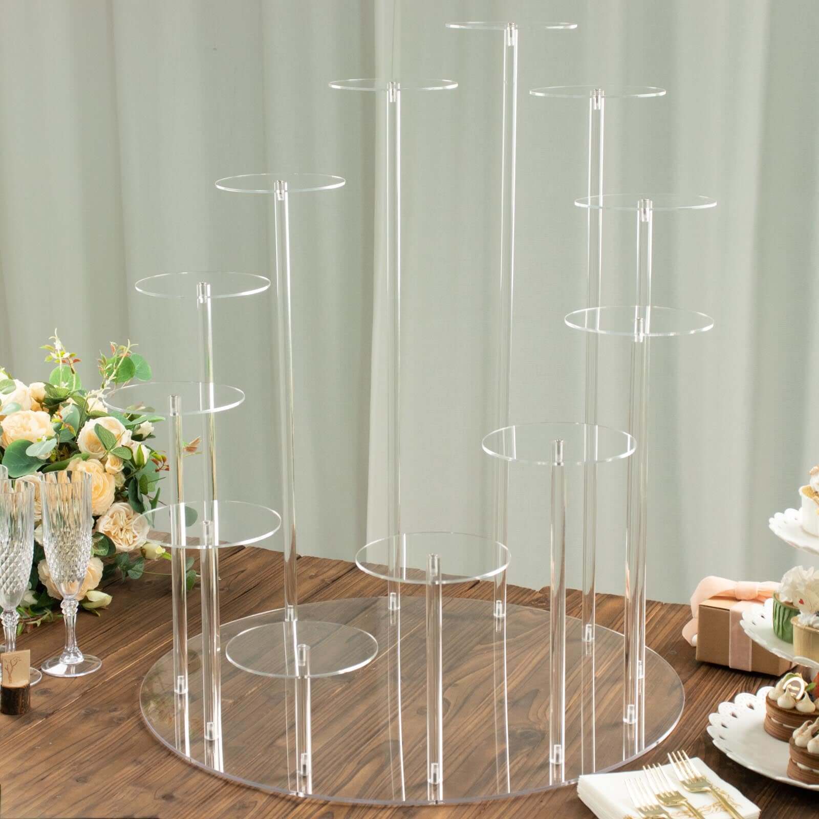Acrylic Cake Stand with 12-Arm Tiered Cupcake Holders Clear - Easy Assembly Multi-layer Dessert Display Centerpiece Tower for Weddings Gala Events & Celebrations 29"