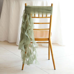 Chiffon Chair Sash with Curly Design Dusty Sage Green - Stylish Chair Decorations