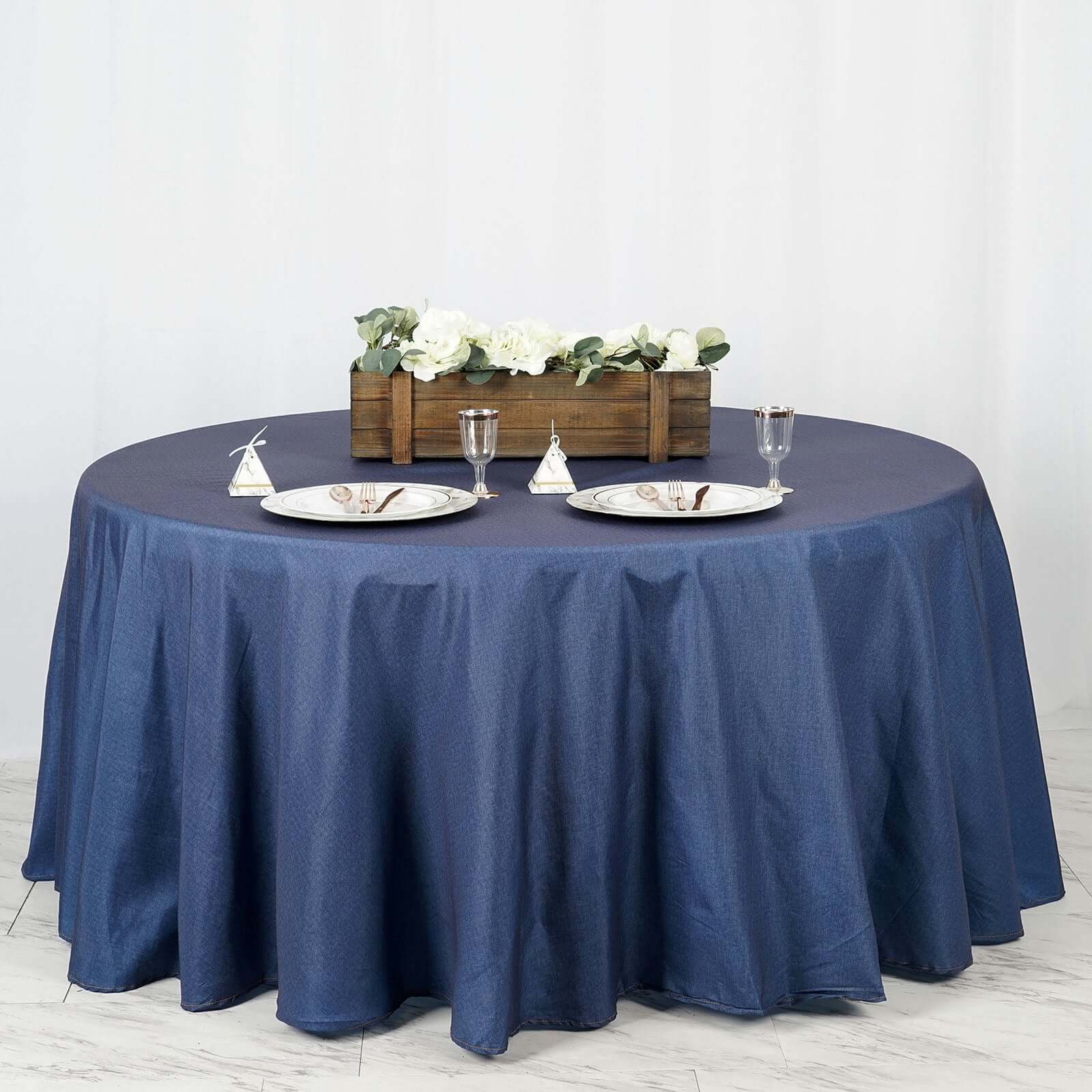 Polyester 120" Round Tablecloth Dark Blue - Seamless Faux Denim Design for Stylish Gatherings