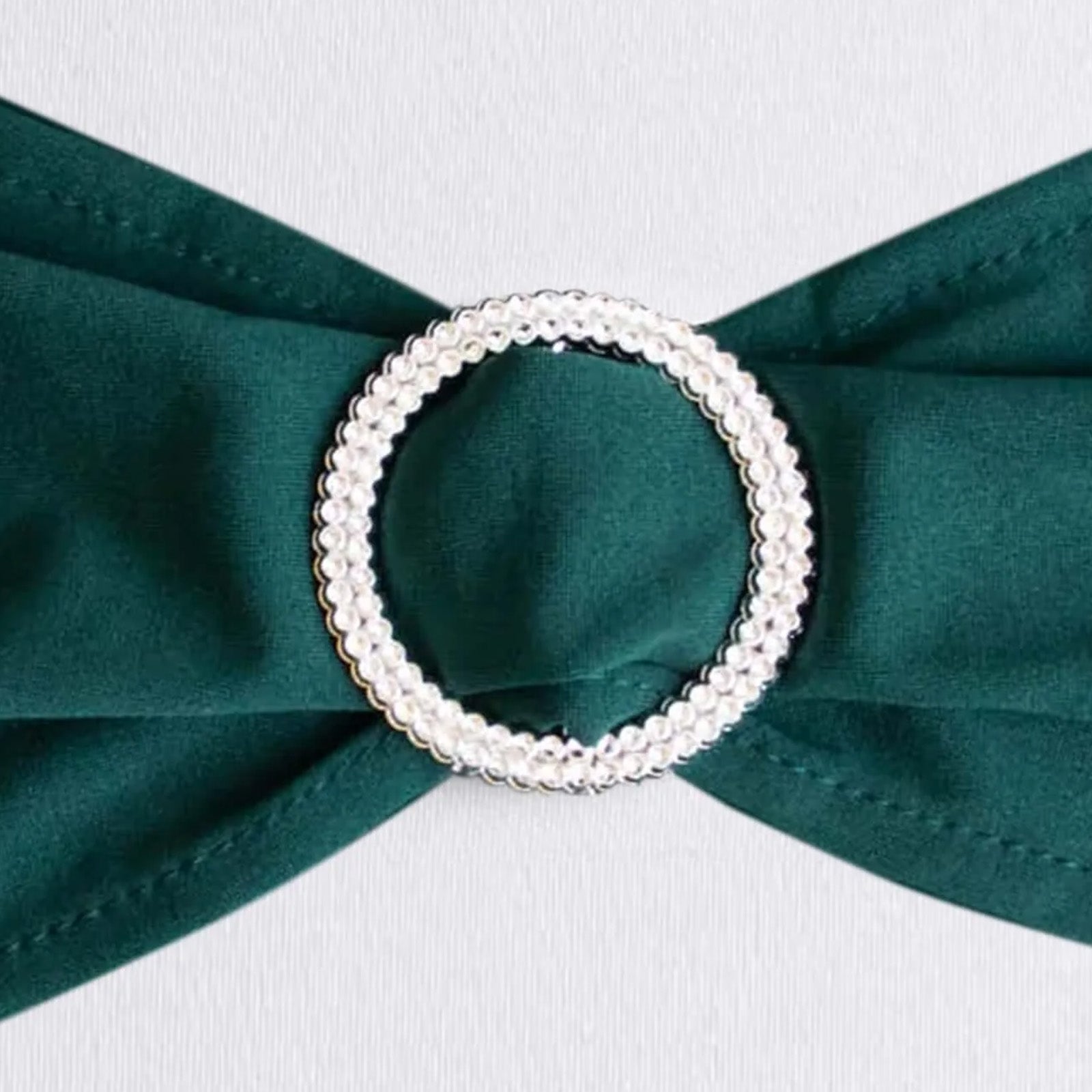 5 Pack Stretch Spandex Chair Sashes Hunter Emerald Green - Reusable Chair Bands with Silver Diamond Ring Slide Buckle 5"x14"