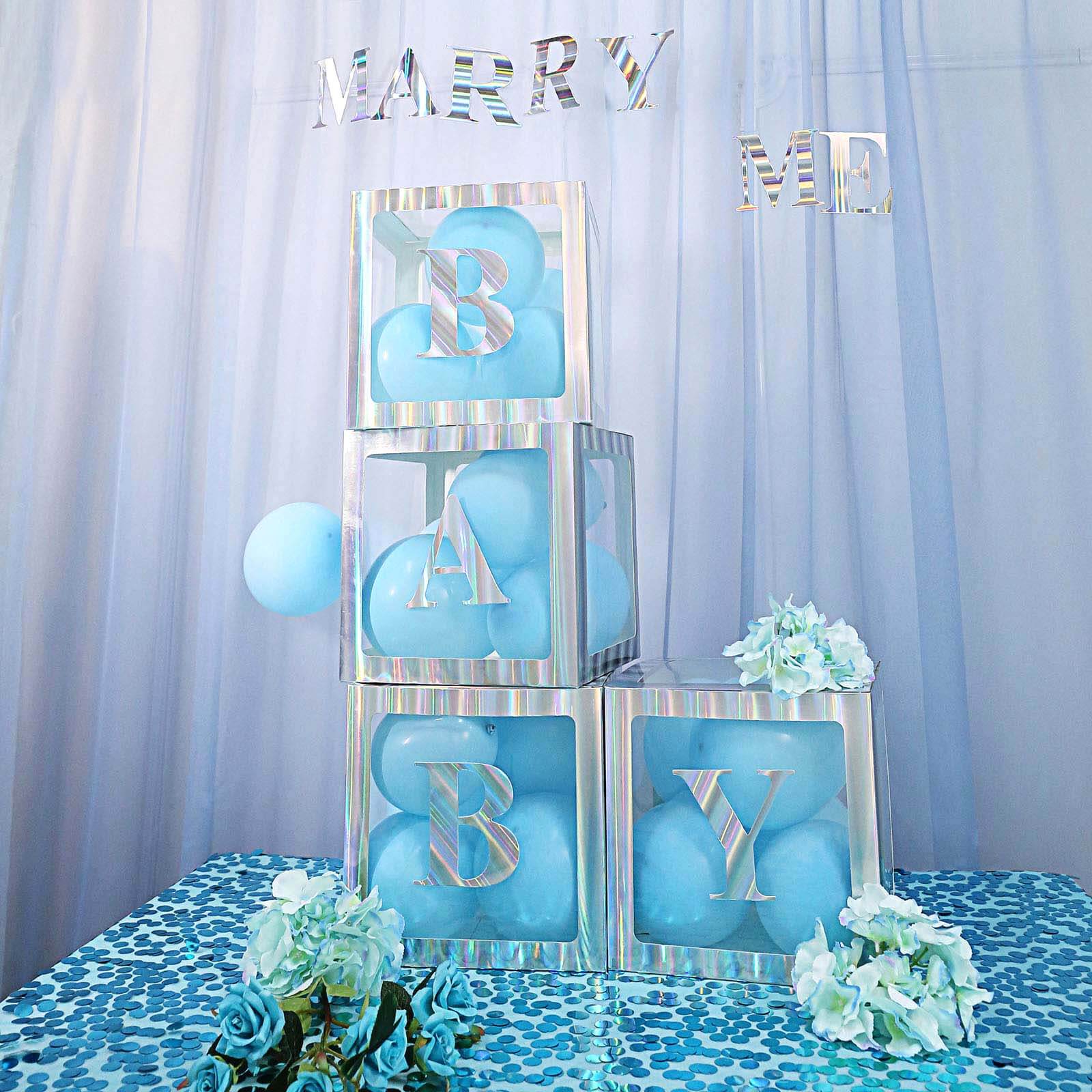 2 Pack 12" Iridescent Clear Baby Shower Party Decoration Boxes, Transparent DIY Balloon Boxes
