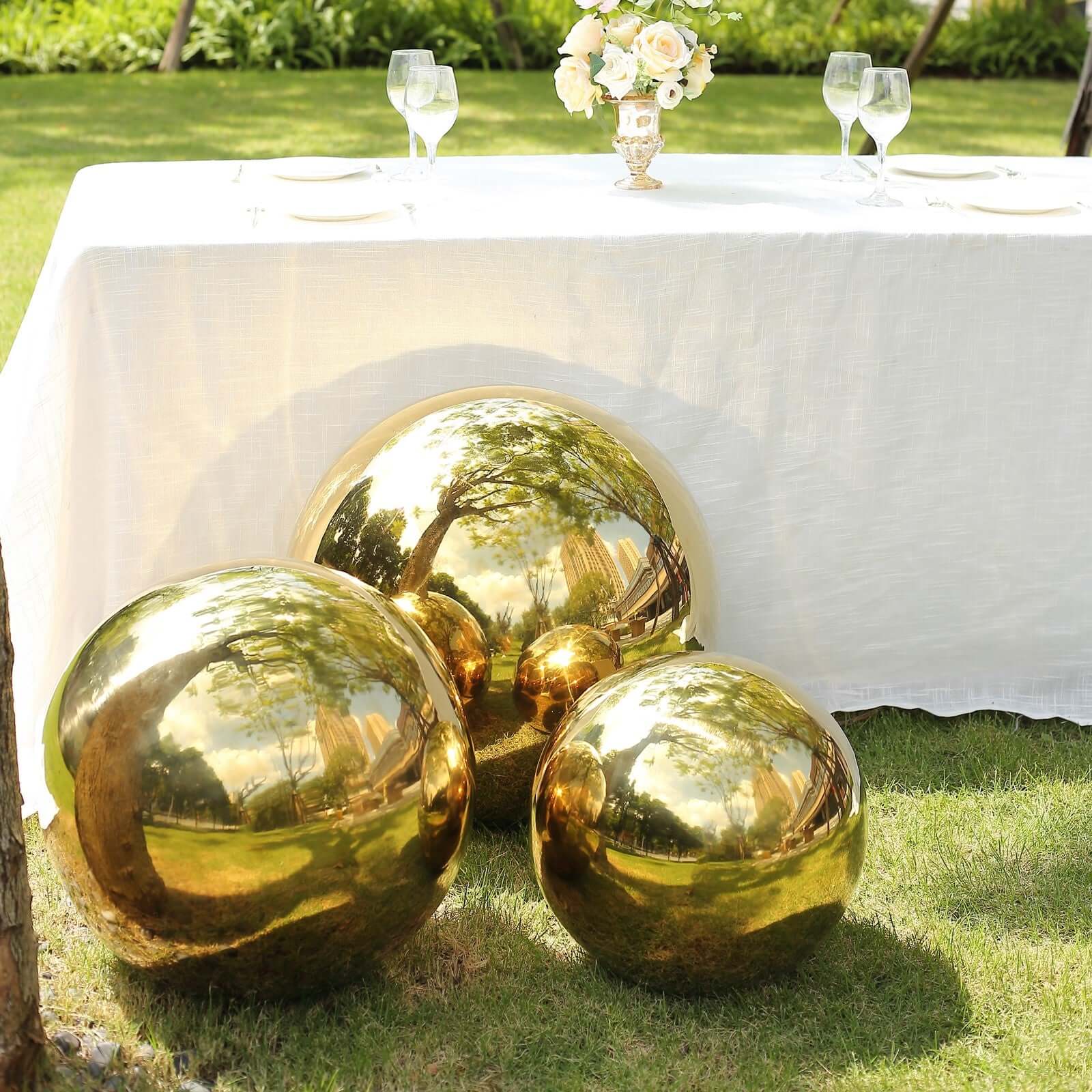 Gazing Globe Mirror Ball Reflective Hollow Stainless Steel Gold Sphere - Decorative Garden Display Ornament 22"