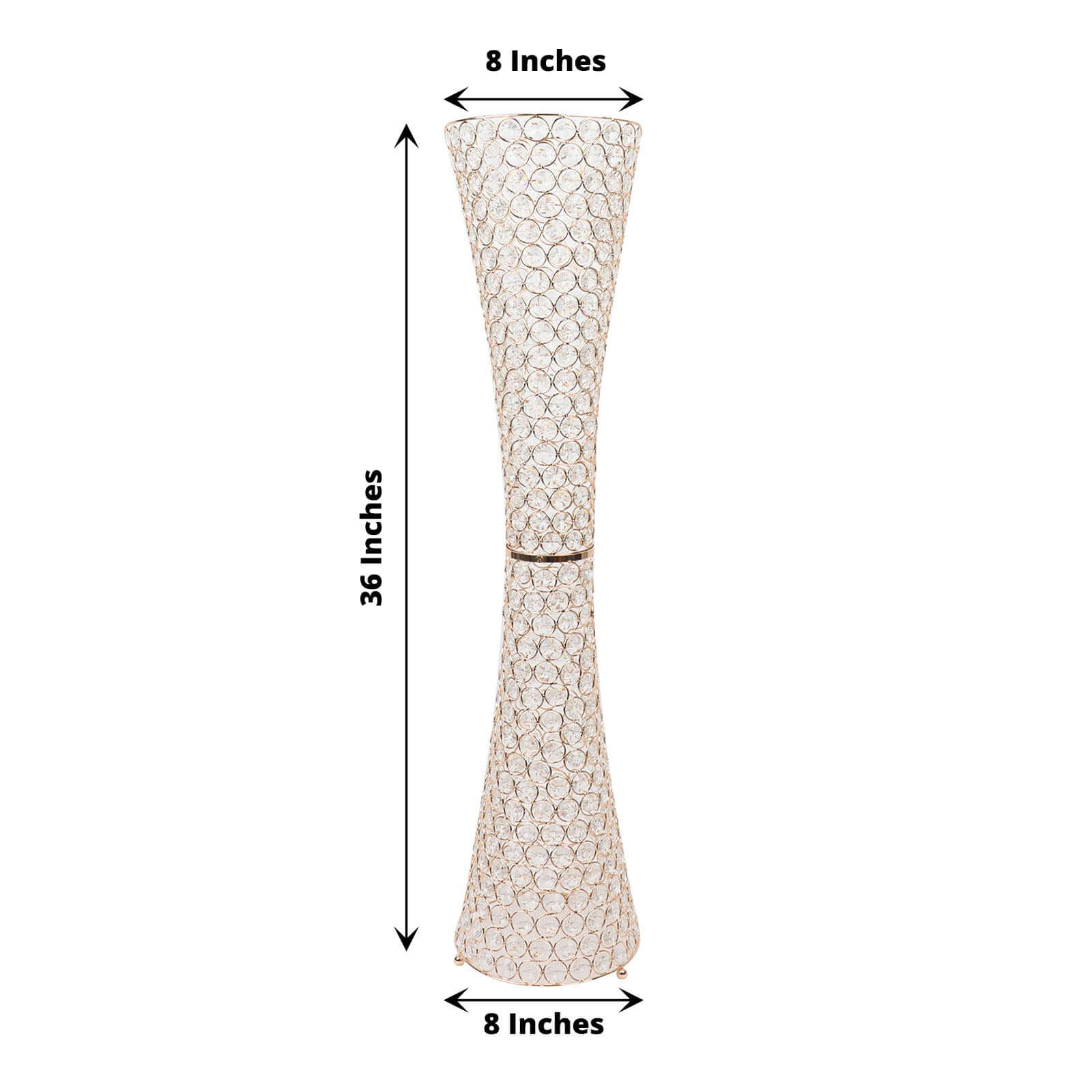 Metal Hurricane Floral Vase Centerpiece Metallic Gold with Crystal Beaded Design - Decorative Table Piece 36"