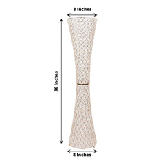 Metal Hurricane Floral Vase Centerpiece Metallic Gold with Crystal Beaded Design - Decorative Table Piece 36"