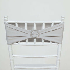 5 Pack Stretch Spandex Chair Sashes Silver - Reusable Chair Bands with Silver Diamond Ring Slide Buckle 5"x14"