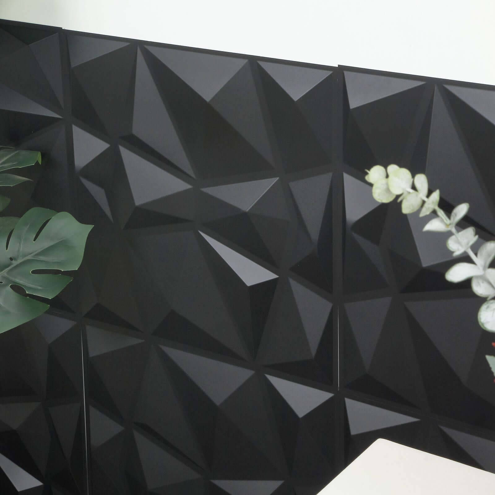 12 Pack 20"x20" Matte Black 3D Texture PVC Diamond Design Wall Tiles, Stick On Waterproof Wall Panels