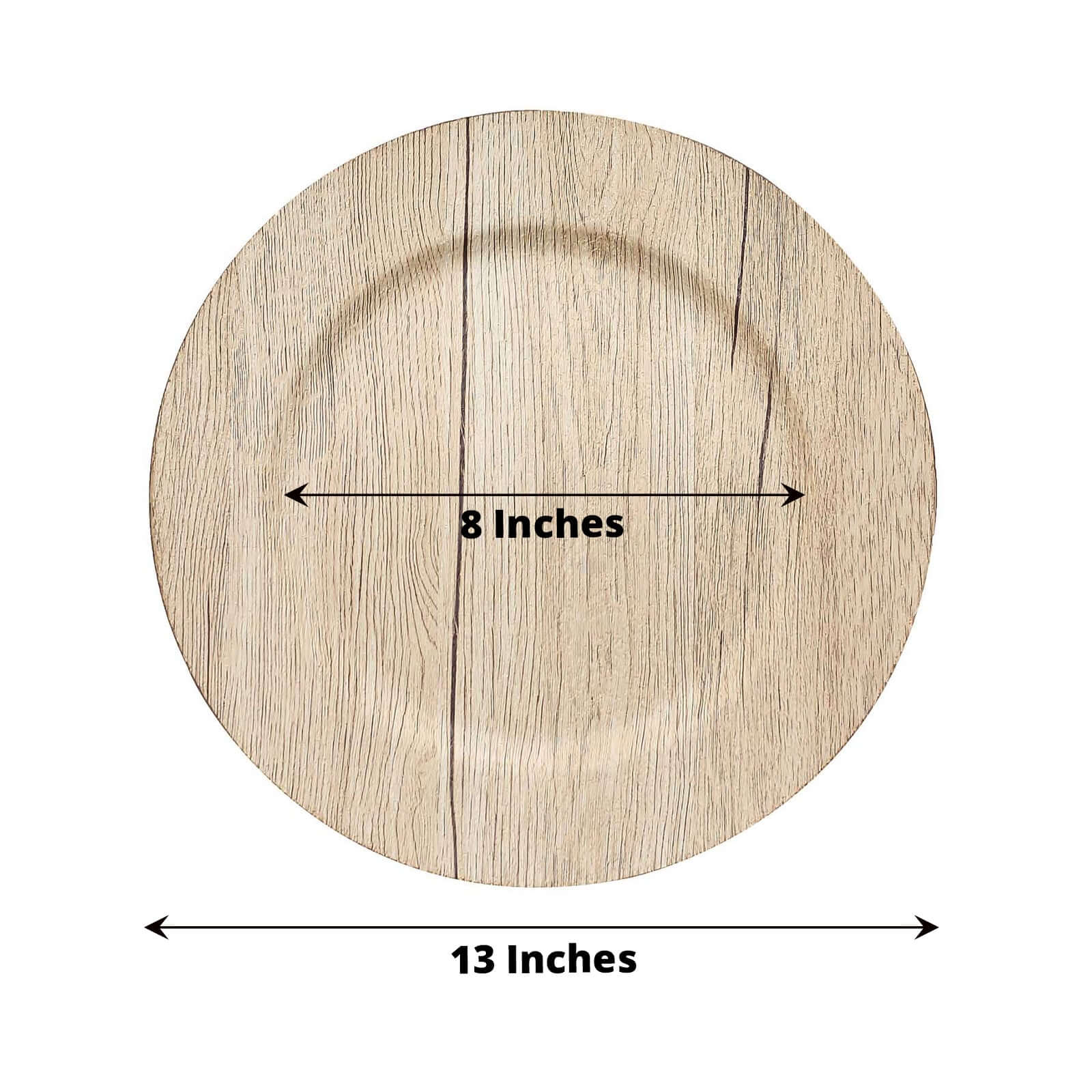 6-Pack Plastic Round Charger Plates 13" in Natural with Faux Wood Finish, Rustic Boho Chic Dinner Party Charger Tableware