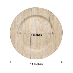6-Pack Plastic Round Charger Plates 13" in Natural with Faux Wood Finish, Rustic Boho Chic Dinner Party Charger Tableware