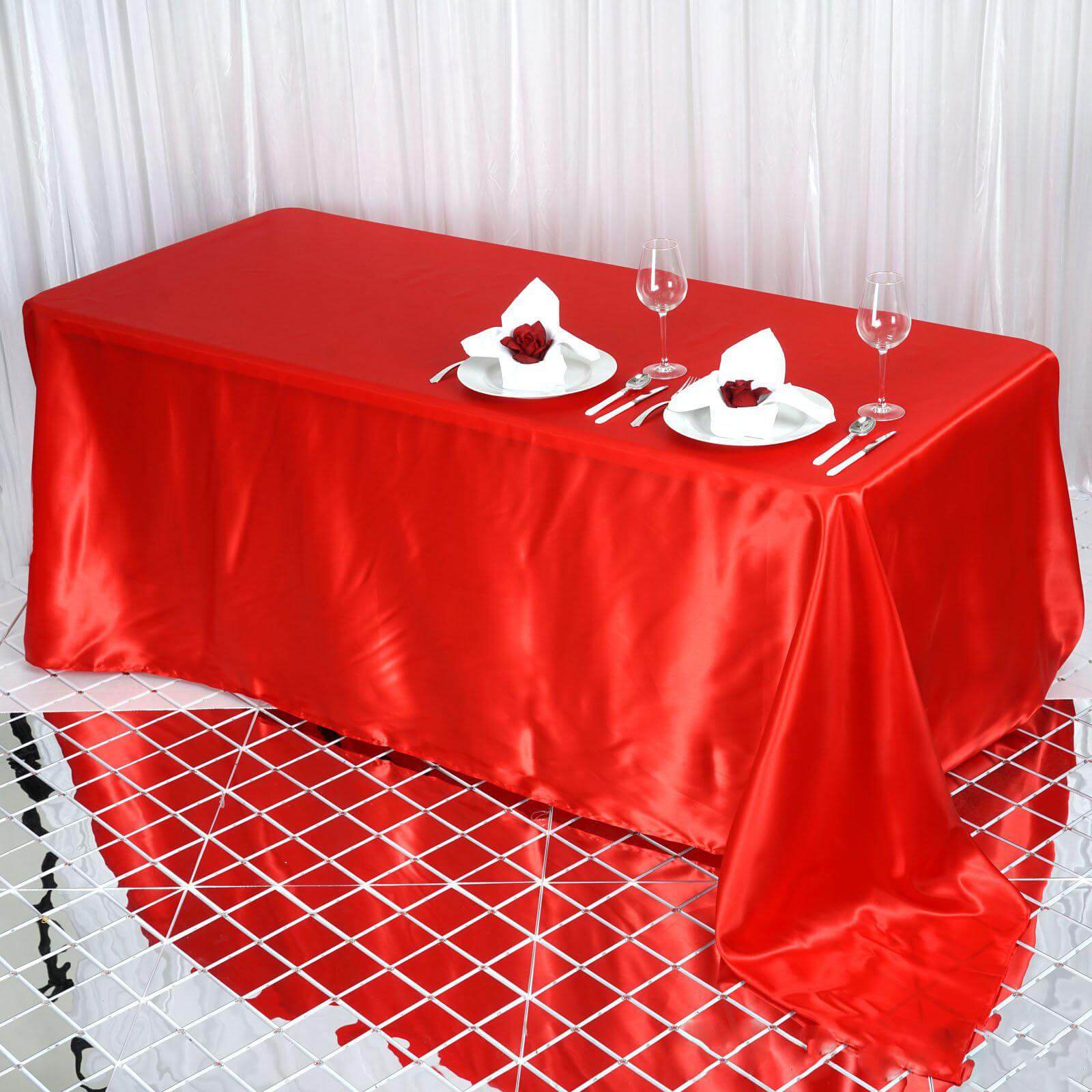 Satin Rectangular 90"x132" Tablecloth Red - Seamless Table Cover