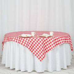 Polyester 70"x70" Table Overlay Square Tablecloth White/Red - Checkered Buffalo Plaid Table Topper