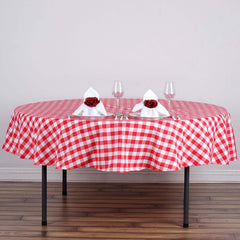Polyester 70" Round Tablecloth White/Red - Checkered Buffalo Plaid Table Cover