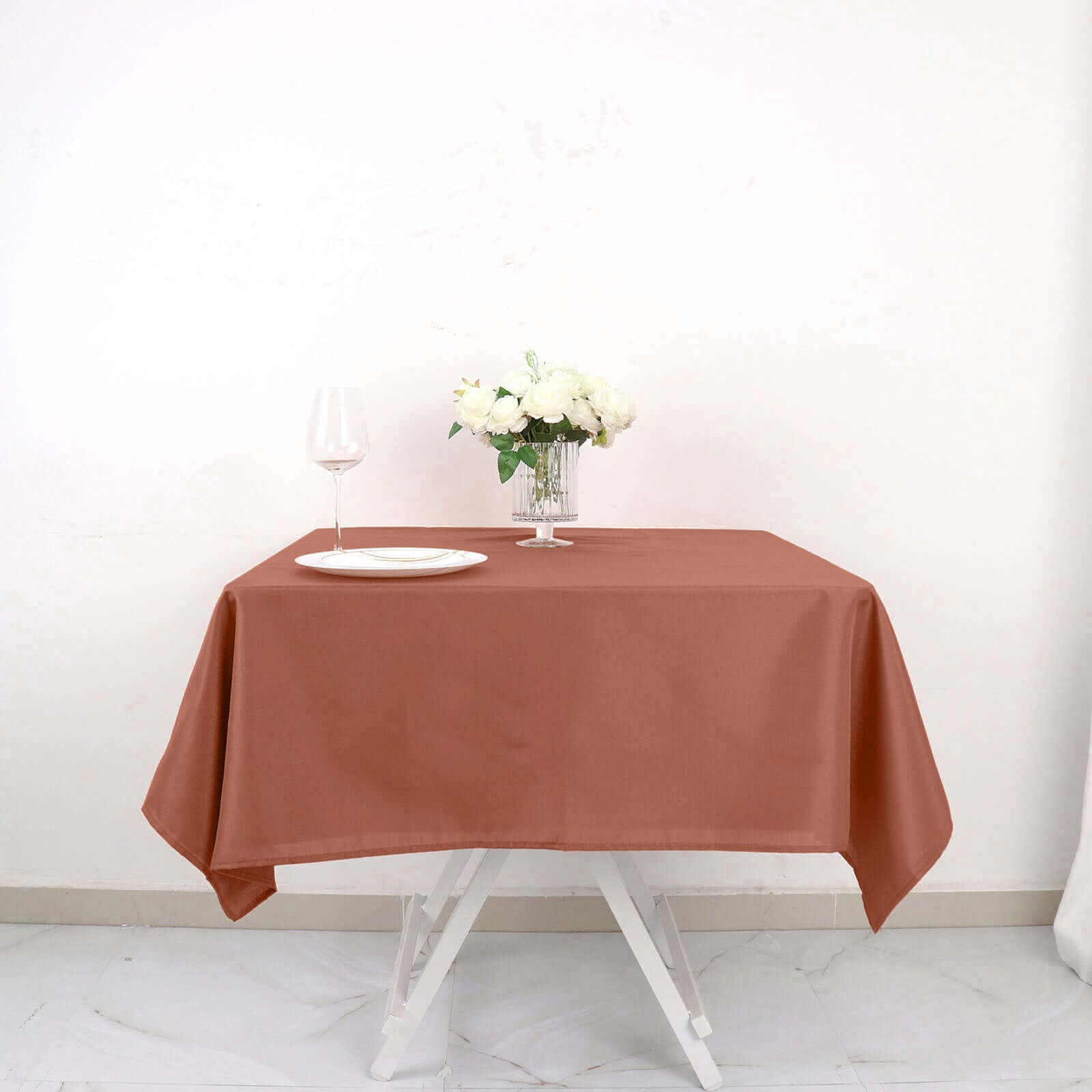 Polyester Square 54"x54" Tablecloth Terracotta (Rust) - Wrinkle-Resistant & Durable Table Cover