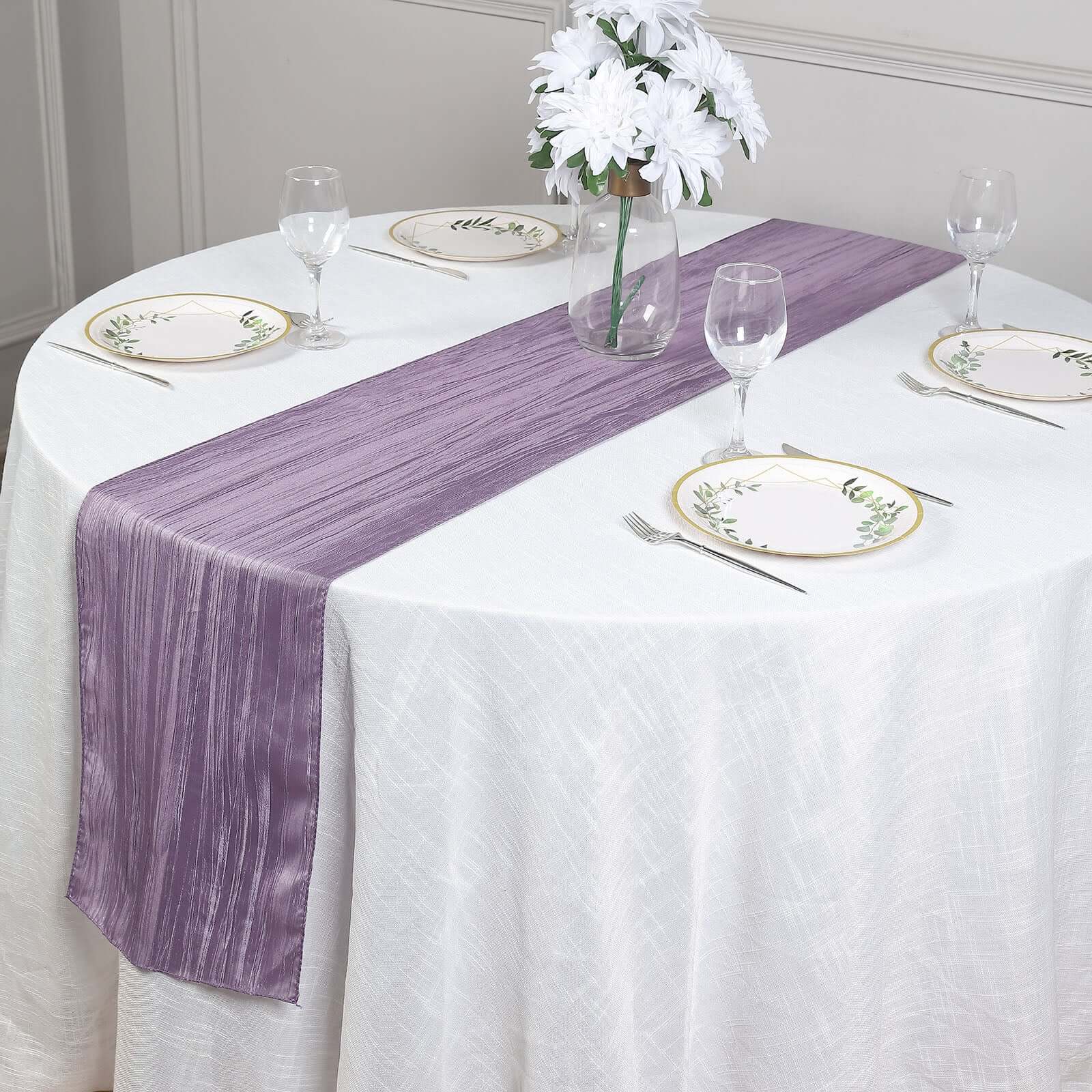 Taffeta 12"x108" Table Runner Violet Amethyst - Accordion Crinkle Design