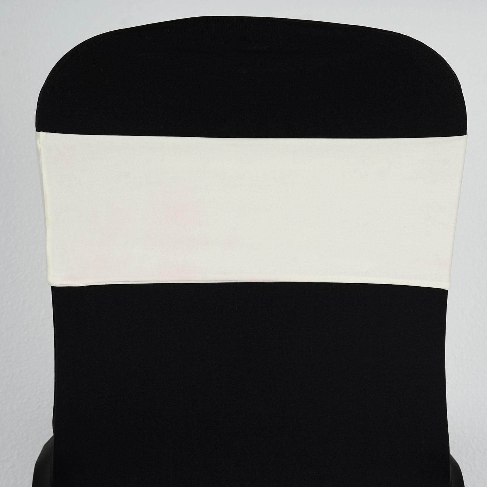 5 Pack Stretch Spandex Chair Sashes Ivory - Fitted Finish Two Ply Heavy Duty Chair Bands 5"x12"