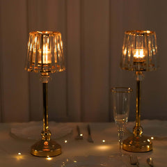 2-Pack 15" Crystal Pendant Candle Holders - Classic Empire Lamp Shade Style in Gold, Votive Candle Stand For Table Centerpieces