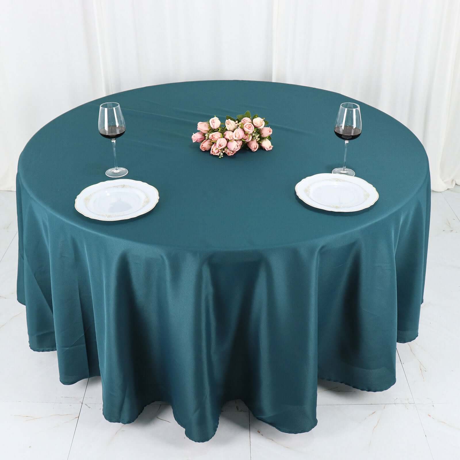 Polyester 108" Round Tablecloth Peacock Teal - Wrinkle-Resistant Table Cover