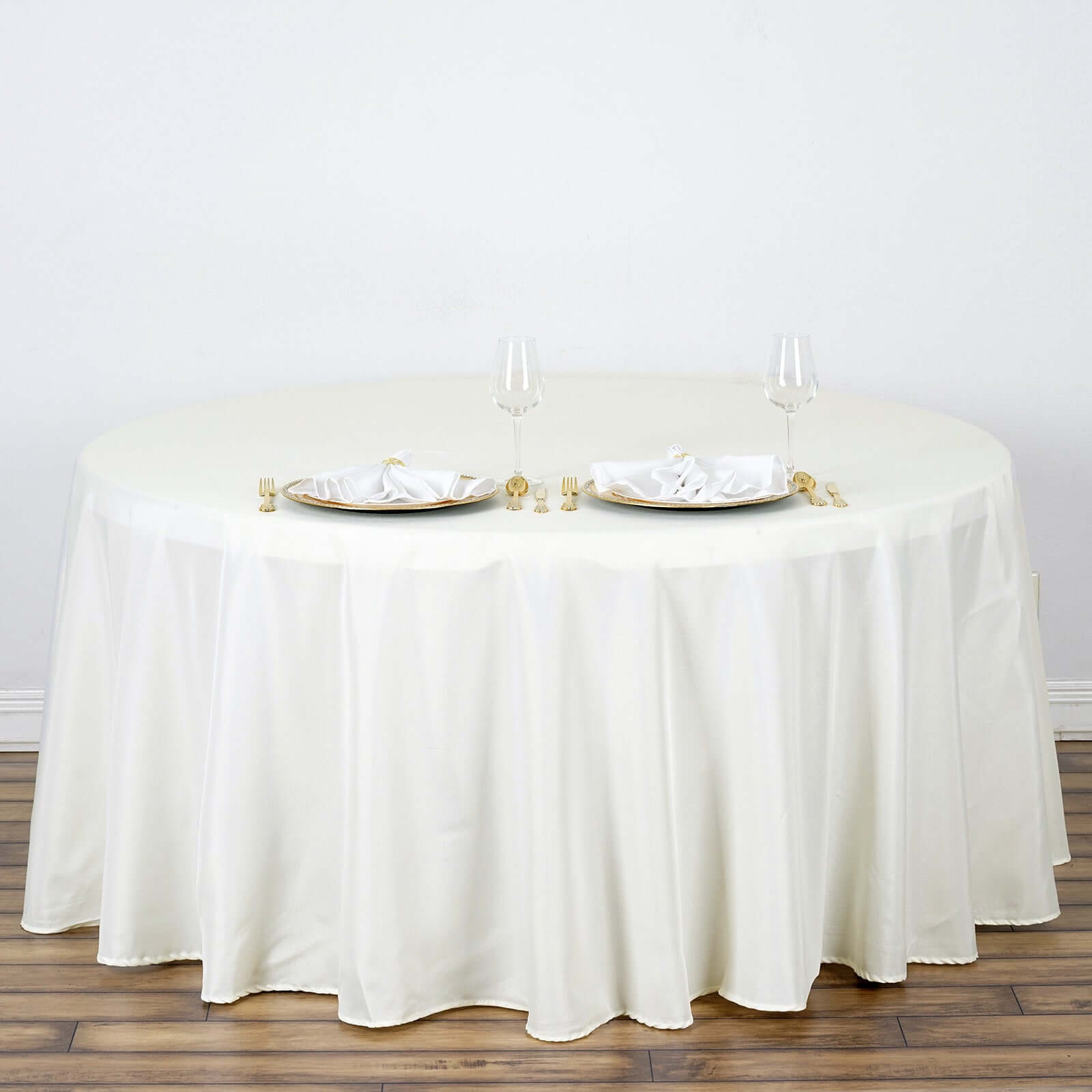 Polyester 120" Round Tablecloth Ivory - Seamless Wrinkle-Resistant Table Cover