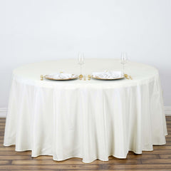 Polyester 120" Round Tablecloth Ivory - Seamless Wrinkle-Resistant Table Cover