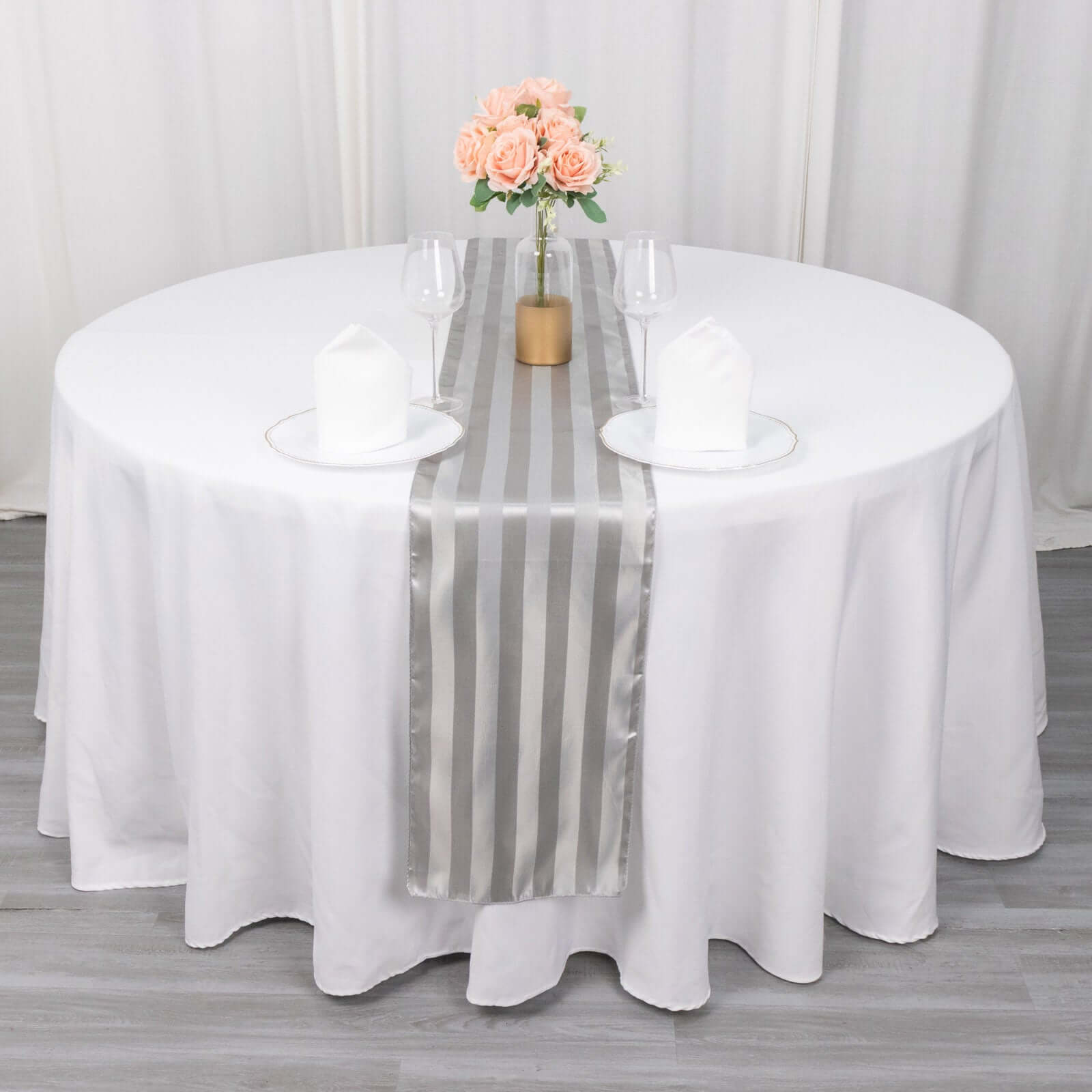 Satin 12"x108" Table Runner Silver Stripe - Stripe Table Decor