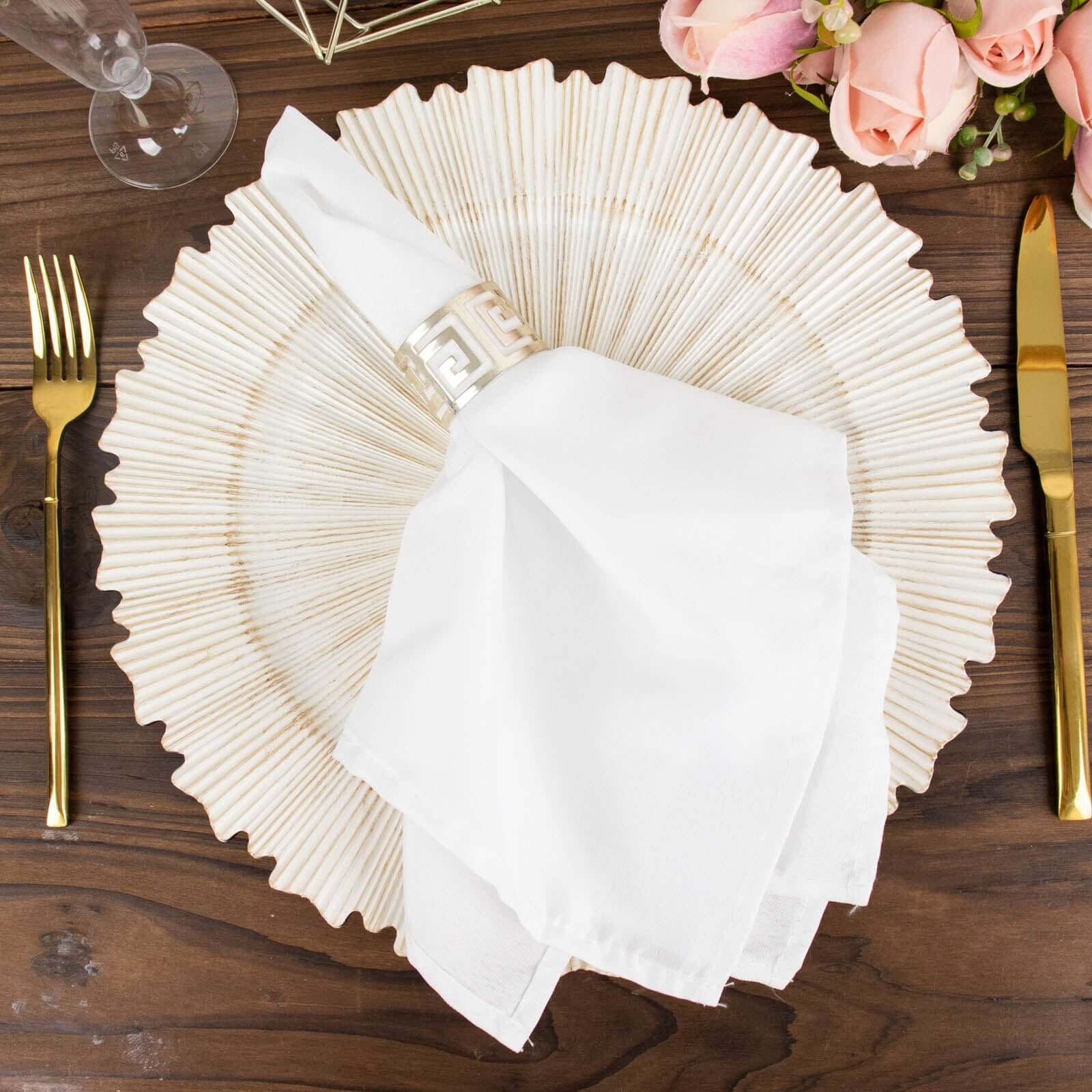 6-Pack Acrylic Plastic Round Charger Plates 13" in Antique White with Sunray Scalloped Rim, Decorative Dinner Party Charger Tableware