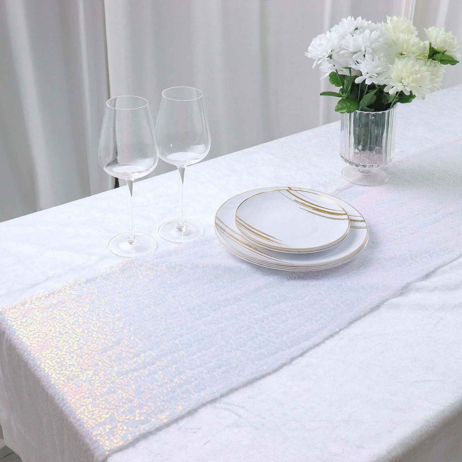 Sequin 12"x108" Table Runner Iridescent Blue - Glittering Design