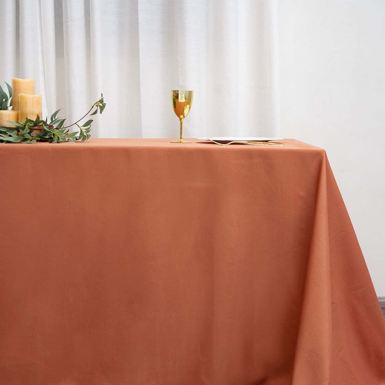 Polyester 90"x156" Rectangle Tablecloth Terracotta (Rust)- Seamless Wrinkle-Resistant Table Cover