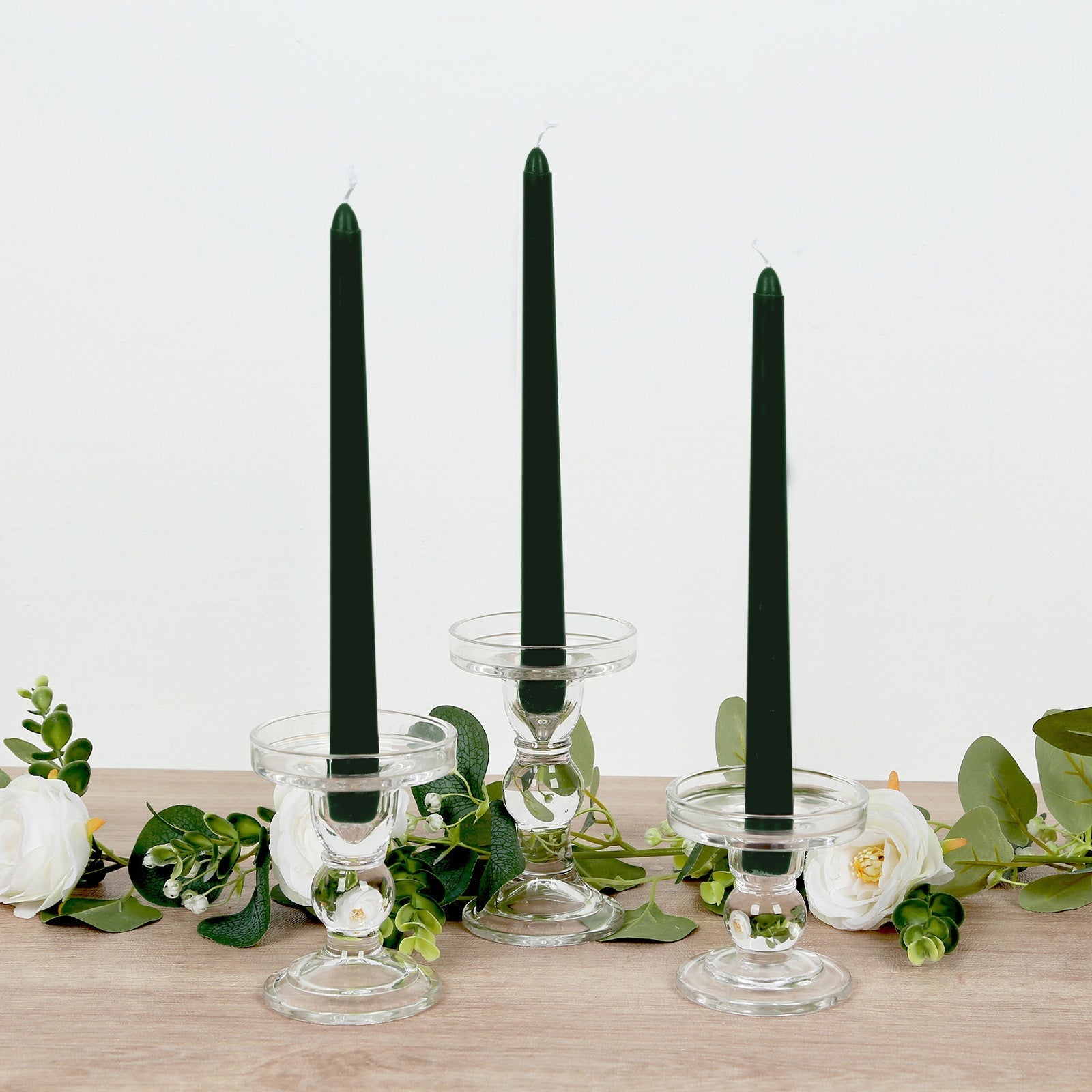 10-Pack Taper Candles Premium Wax Design Hunter Emerald Green - Unscented Candles for Upscale Settings 10"